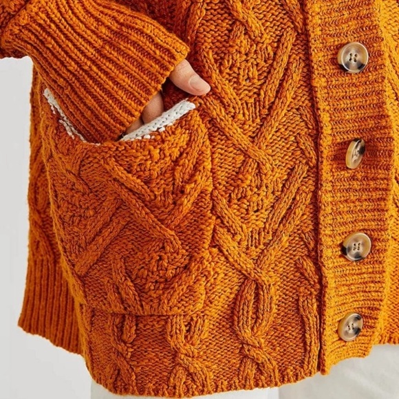 Free People Montana Cable Cardigan Sweater in Pumpkin Pie XS extra small NWT - Picture 5 of 11
